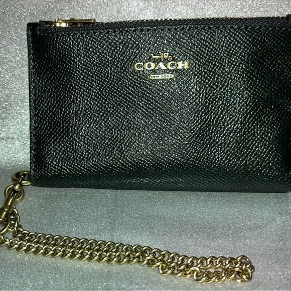 Coach Black Leather Wristlet with Gold Chain - Picture 2 of 6